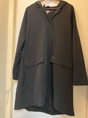 Eileen Fisher Hooded Long Coat in Charcoal Black